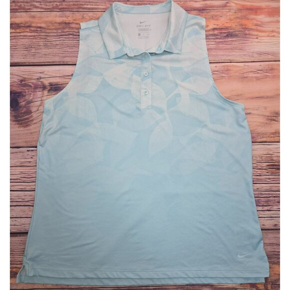 Nike Dri-Fit Womens Blue Leaf Print Golf Polo XL Activewear Sleeveless - Picture 4 of 8